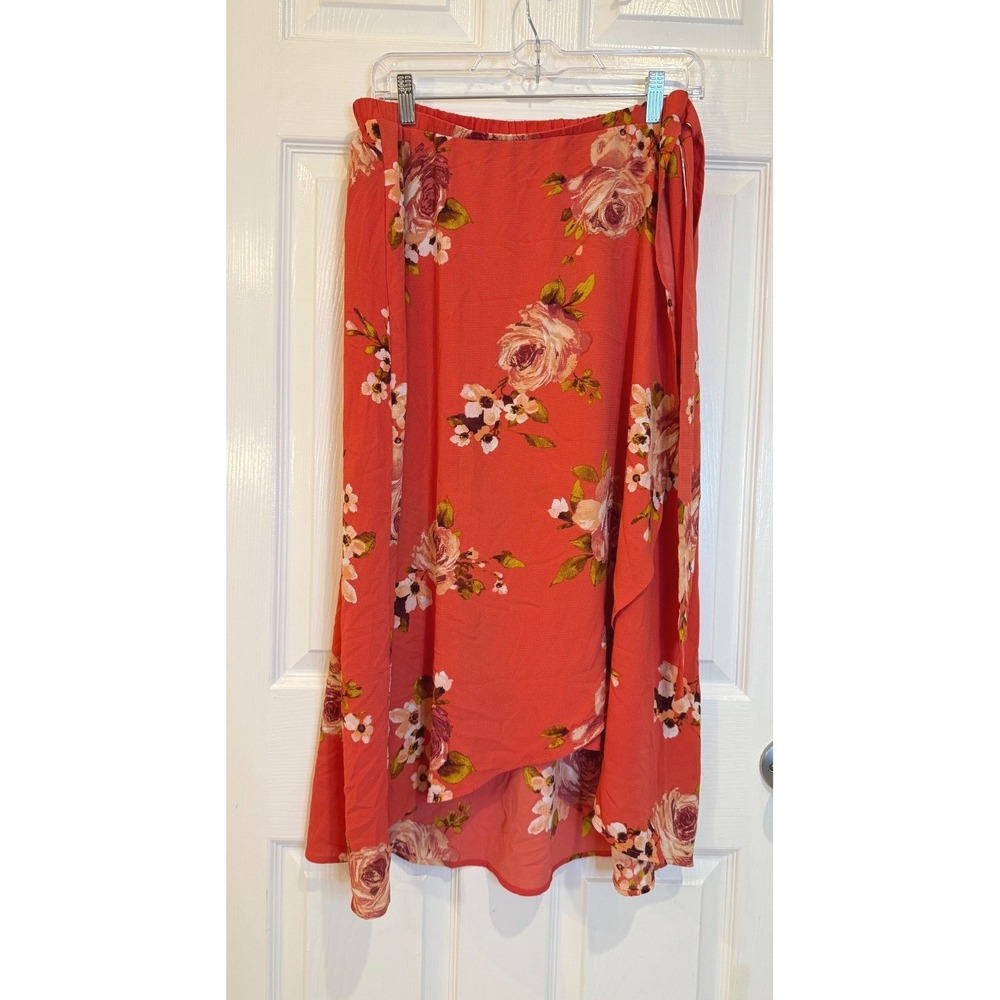 Bobeau Coral Floral Print Maxi Skirt Women's Size‎ L Summer Spring